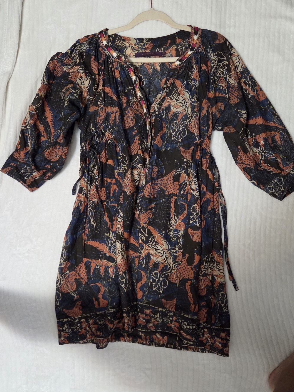 Rapsodia Argentina Luxury Blue Terracotta Mandala Border Embroidered Tunic Blous